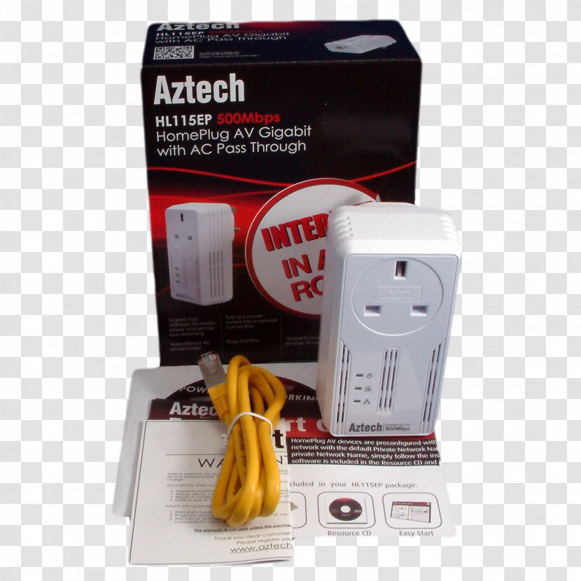 HomePlug Aztech Earthmoving Repairs Network Cards & Adapters Power-line Communication - Adapter - Net Co Ltd Transparent PNG