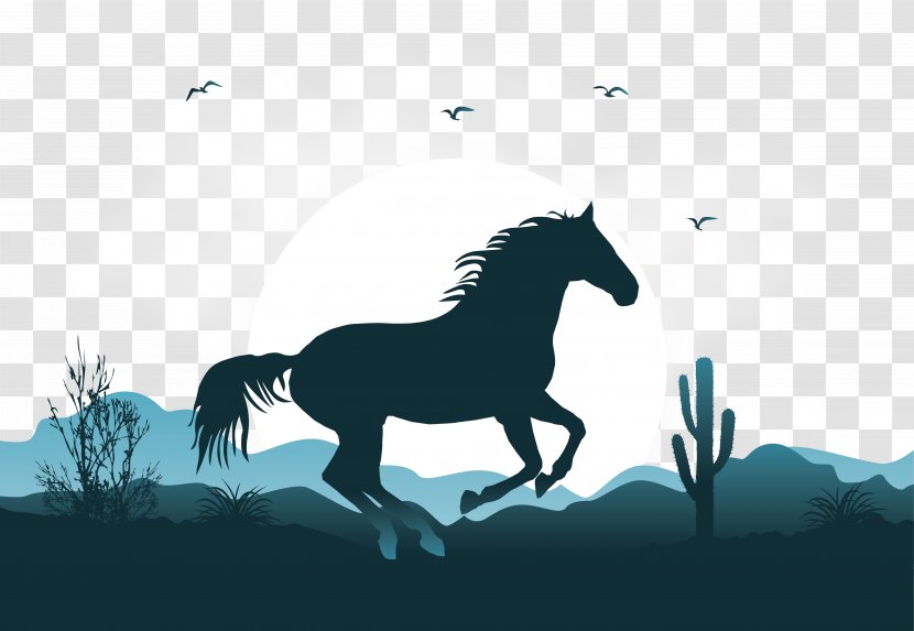 Mustang Wild Horse Gait Illustration - Sky - Vector Scene Transparent PNG