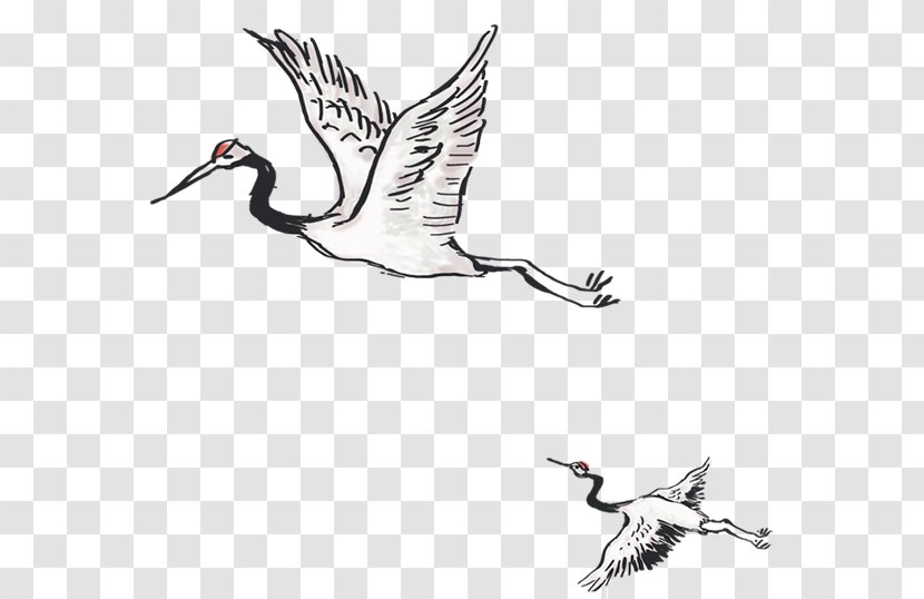 Crane Ink Wash Painting - Water Bird - Style Baihe Xiang Transparent PNG