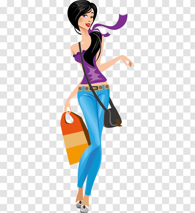 Fashion Shopping Woman Clip Art - Cartoon - Beautiful Models Transparent PNG