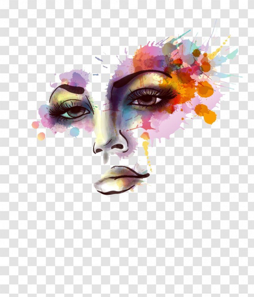 Watercolor Painting Wall Decal - Stencil - Ink Woman's Face Transparent PNG