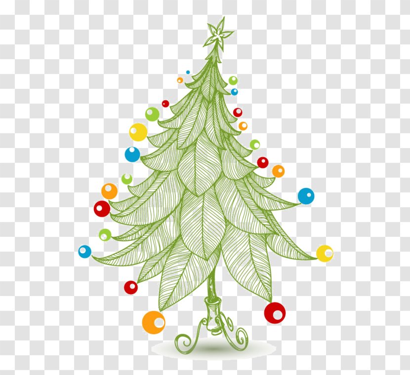 Christmas Tree New Year Card - Advent - Cartoon Decoration Painted Leaves Transparent PNG