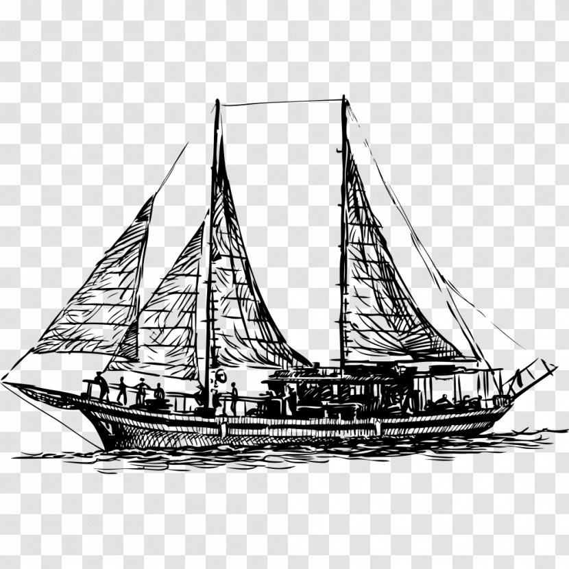 Yacht Sailboat Drawing - Monochrome Transparent PNG