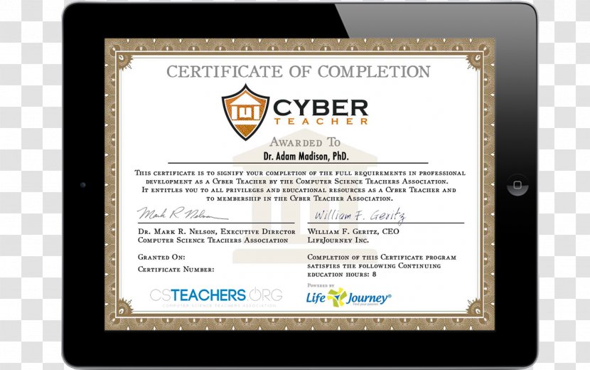 Teacher Professional Development Academic Certificate Computer Education - Certified - Stationery Transparent PNG