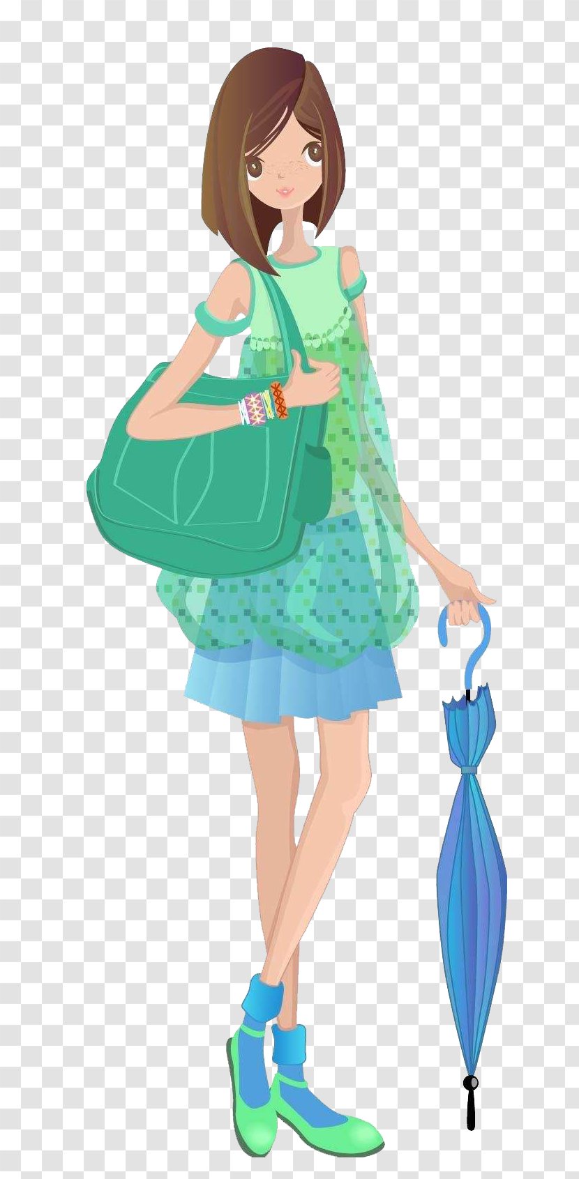 Download Backpack Illustration - Cartoon - Wearing A Green Skirt Man Transparent PNG
