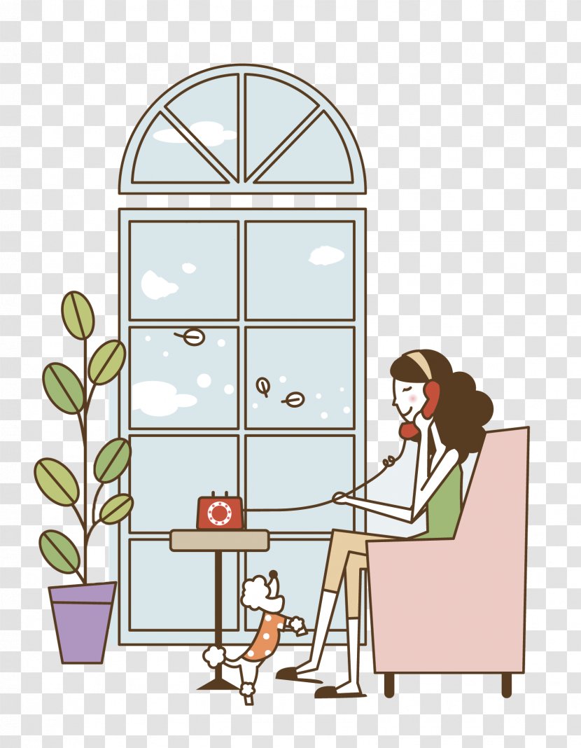 Drawing Telephone - Child - Sitting By The Window To Call A Woman Vector Material Transparent PNG