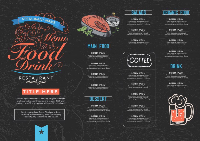 Cocktail Cafe Menu Restaurant Fast Food - Drinks Vector Brochure Design Transparent PNG