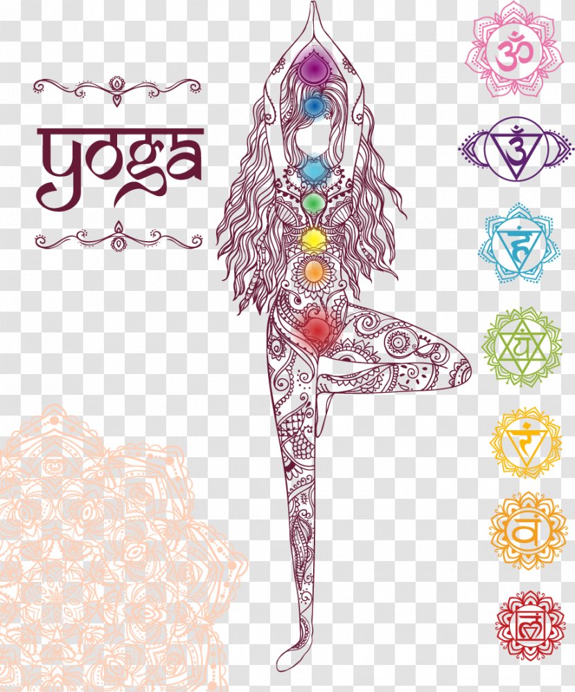 Mandala Yoga Chakra Drawing Illustration - Long Curly Hair Balanced Transparent PNG