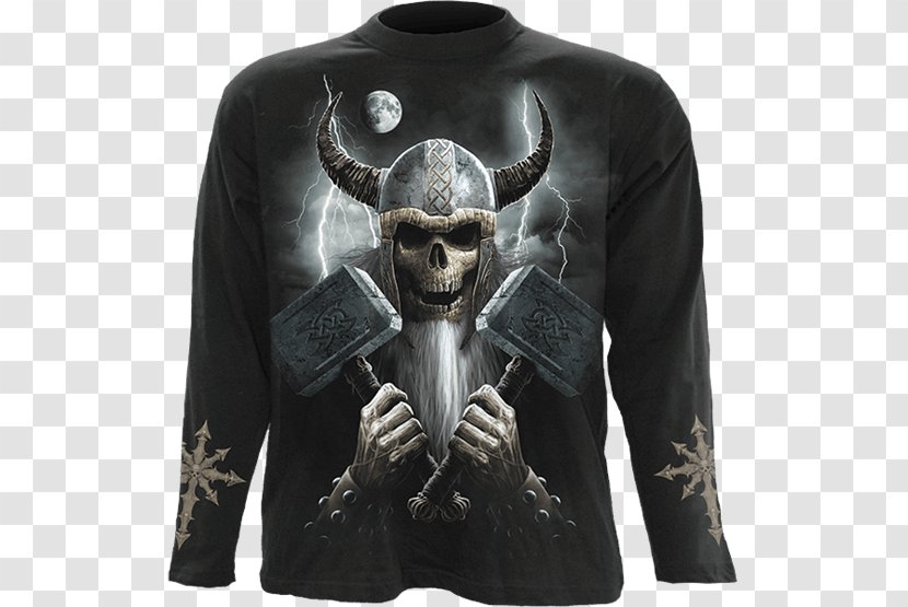 Long-sleeved T-shirt Hoodie Clothing - Tailcoat - Skull Viking Transparent PNG
