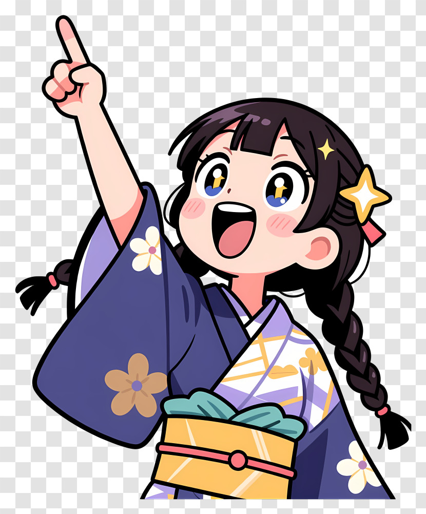 Mitsuri Kanroji - Excited Kimono Girl Pointing Up Transparent PNG