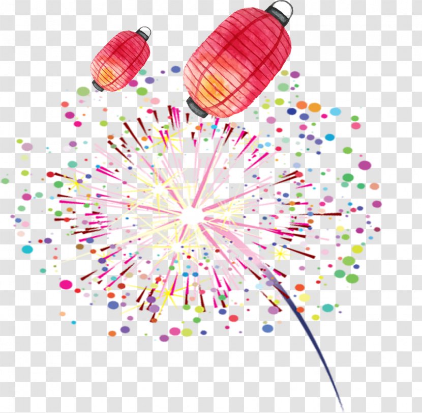 Fireworks - Cartoon - And Lanterns Transparent PNG