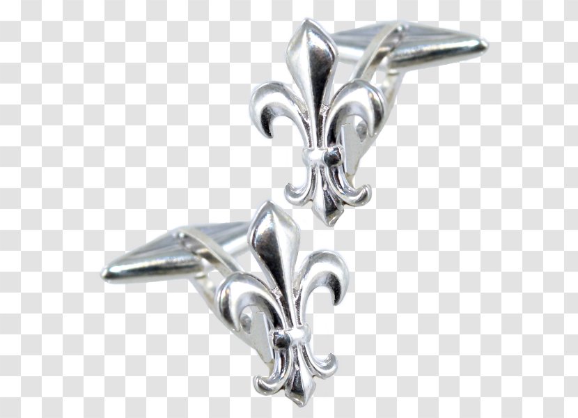 Cufflink Earring Silver Button Fleur-de-lis - Gold Transparent PNG