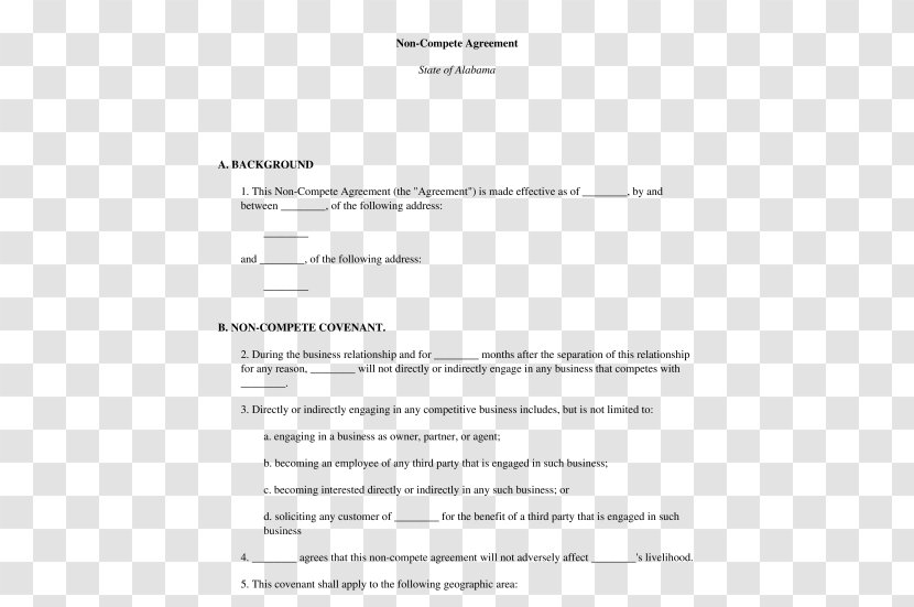 Document Non-compete Clause Competition Template Form - Noncompete - Page Six Transparent PNG