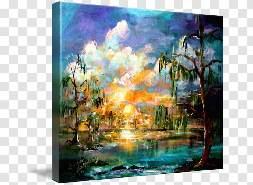 Gallery Wrap Canvas Acrylic Paint Art Okefenokee Swamp - Printmaking - Fantasy Landscape Transparent PNG