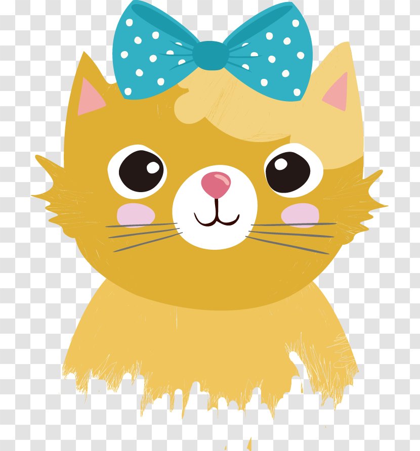 Cat Cartoon Illustration - Small To Medium Sized Cats - Cute Yellow Bow Transparent PNG