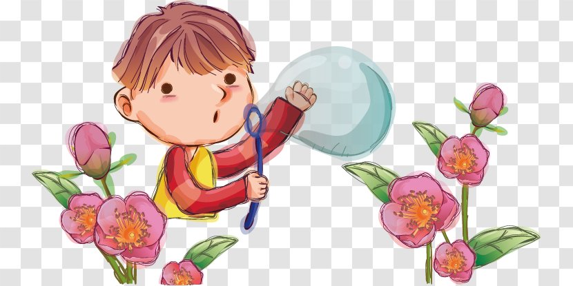 Cartoon Child - Watercolor - Blowing Bubbles Transparent PNG