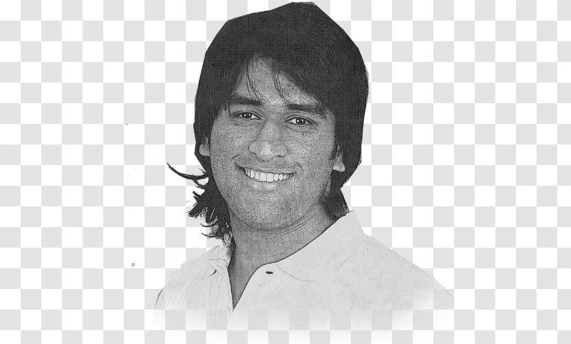 MS Dhoni India National Cricket Team Black And White Drawing - Chin Transparent PNG
