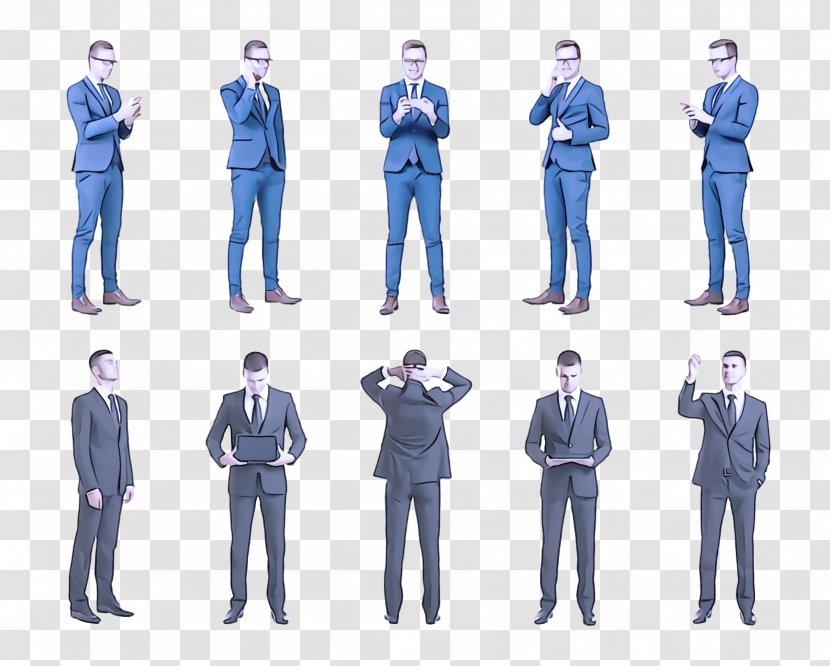 Standing Suit Workwear Electric Blue Formal Wear - Whitecollar Worker - Gentleman Gesture Transparent PNG