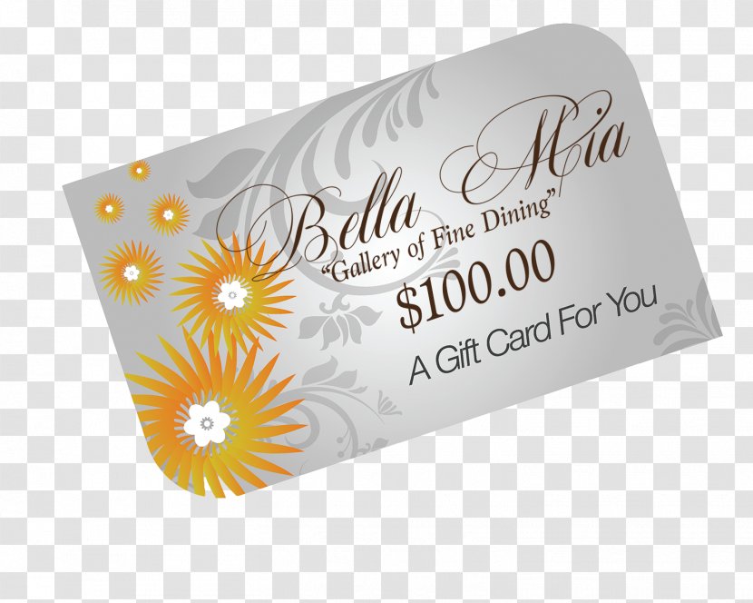 Italian Cuisine Bella Mia Fine Dining Gift Card Chophouse Restaurant - Credit Transparent PNG