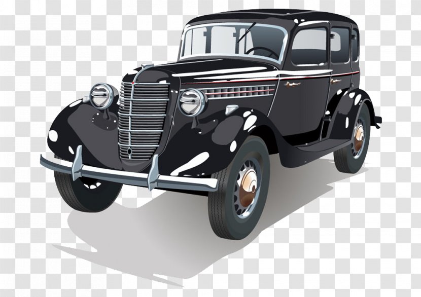 Vintage Car Classic - Retro Style - Cartoon Illustration Painted Dark Gray And Old Cars Transparent PNG