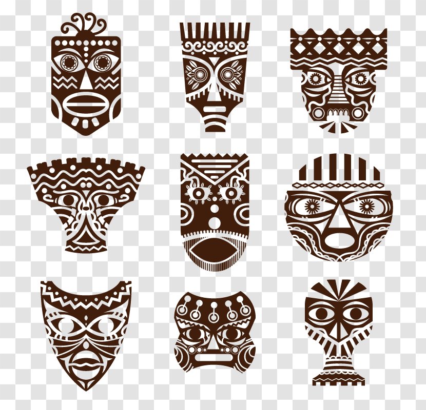 Traditional African Masks Drawing - Africa - Retro Pattern Vector Mask Transparent PNG