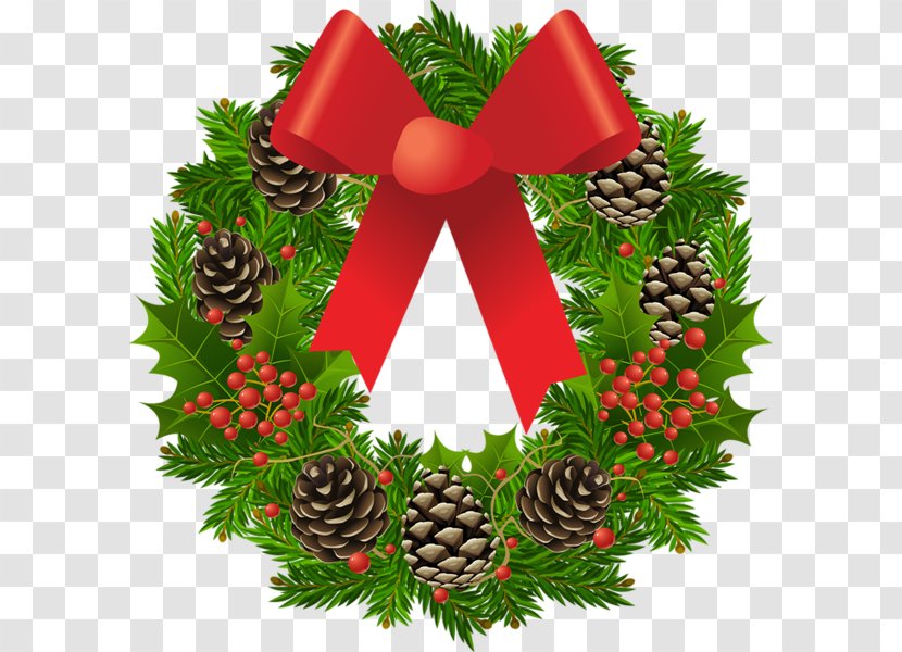 Christmas Wreath Garland Santa Claus Clip Art - Fruit - Pinecone Bow Transparent PNG
