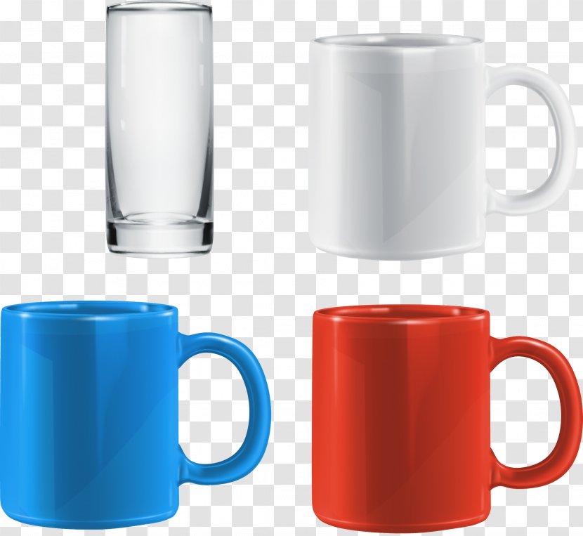 Coffee Cup Glass Mug Blue - Vector Creative Red Transparent PNG
