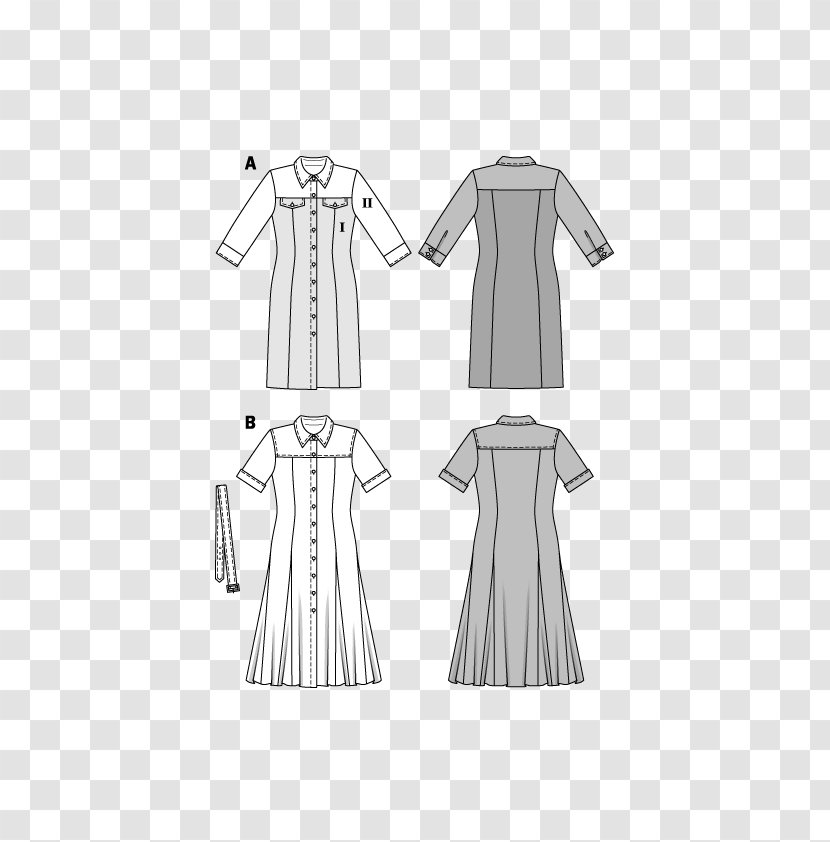 Pattern Burda Style Dress Clothing Gown - Black And White - Kimono Transparent PNG