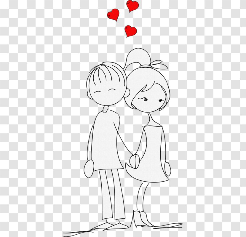 Black And White Love Clip Art - Watercolor - Cartoon Couple Drawing Transparent PNG