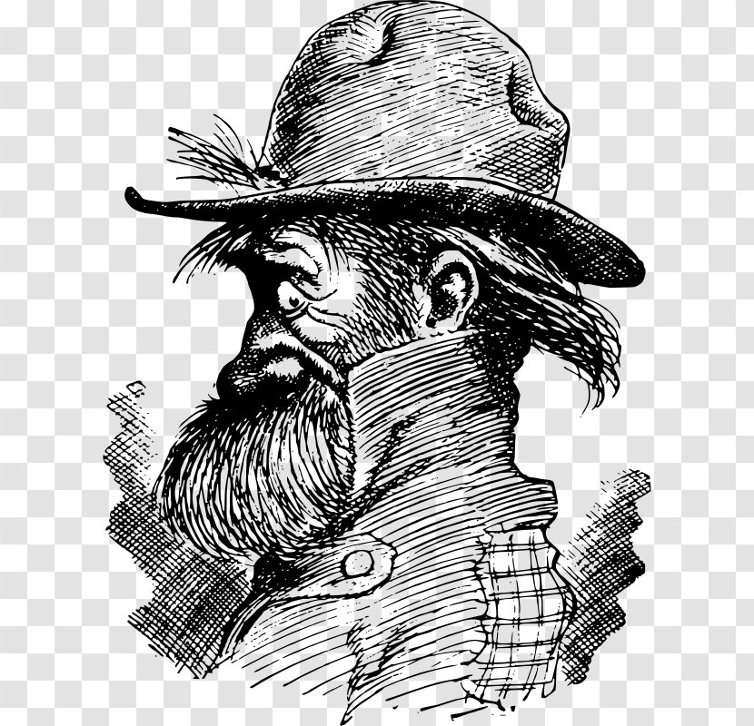 Drawing Clip Art - Black And White - Bearded Man Transparent PNG