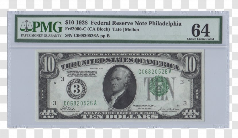 Banknote Federal Reserve Note United States Ten-dollar Bill Gold Certificate Silver - Bank Transparent PNG