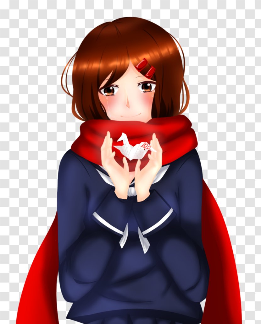 Black Hair Brown Cartoon Outerwear - Tree - Red Scarf Transparent PNG