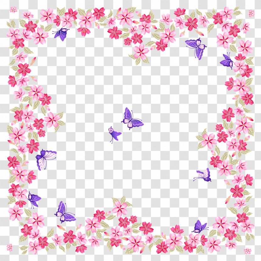 Flower Picture Frame Butterflies And Moths - Butterfly Border Transparent PNG
