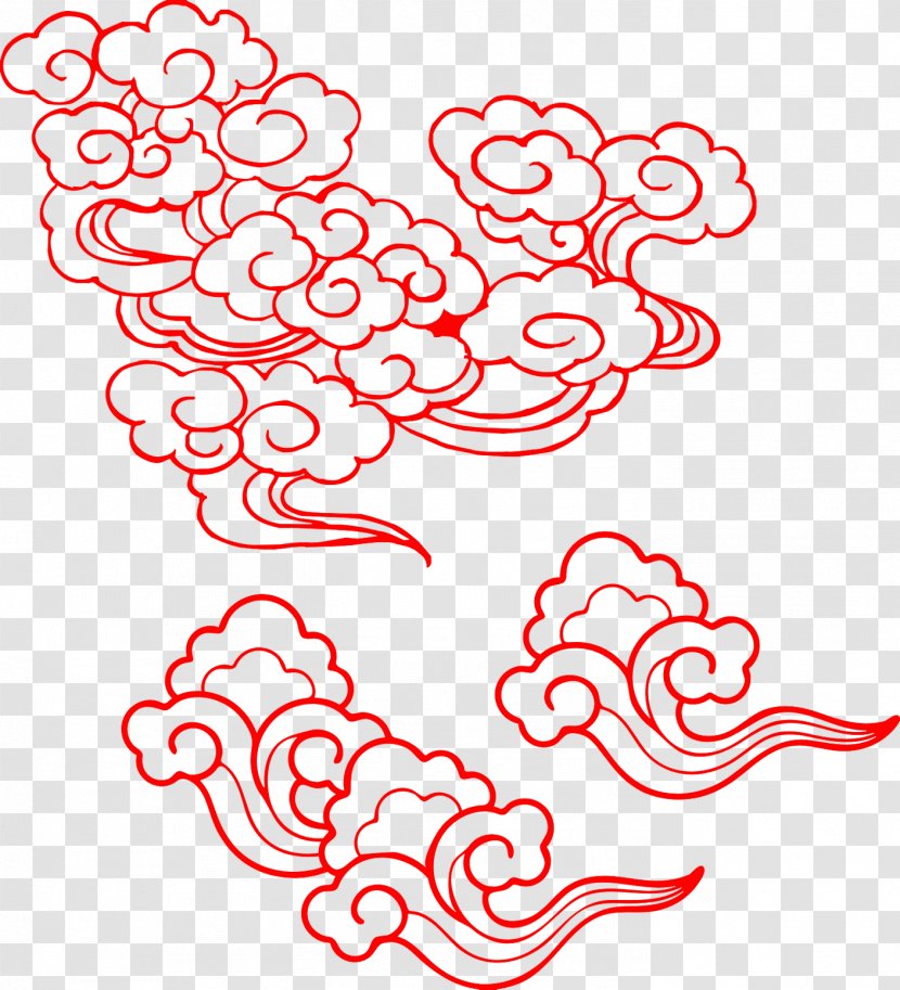 China Cloud Art - Flower - Vector Red Chinese Wind Clouds Transparent PNG