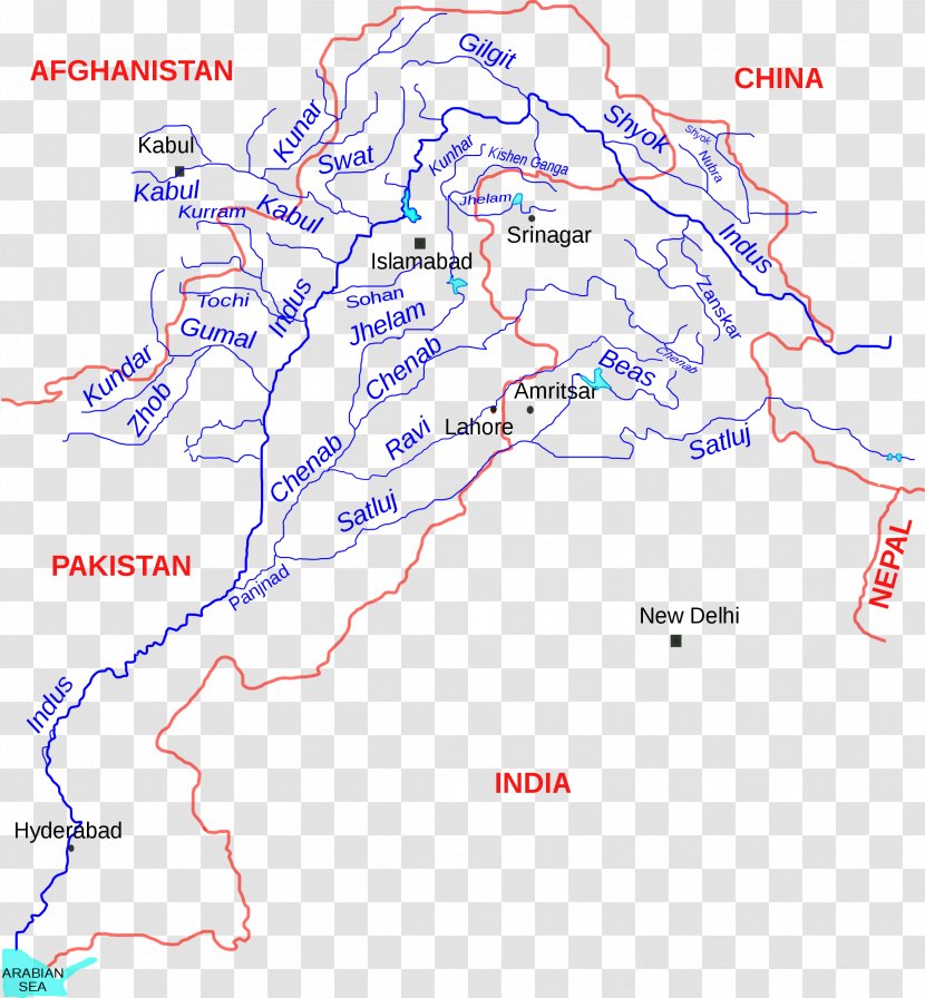 Indus River Waters Treaty Jhelum Sutlej Ganges - Chenab - Arabian Sea Transparent PNG