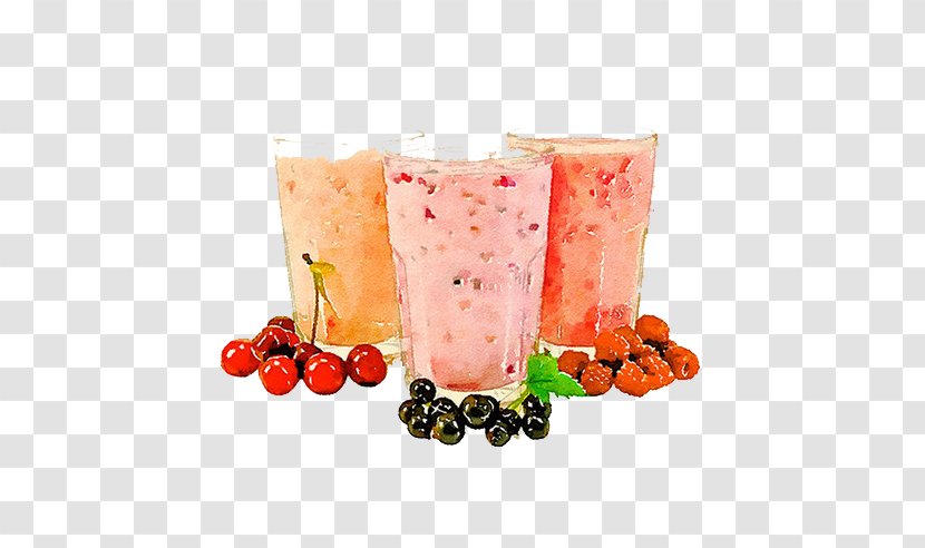 Milkshake Juice Berry Glass - Milk - Watercolor Transparent PNG