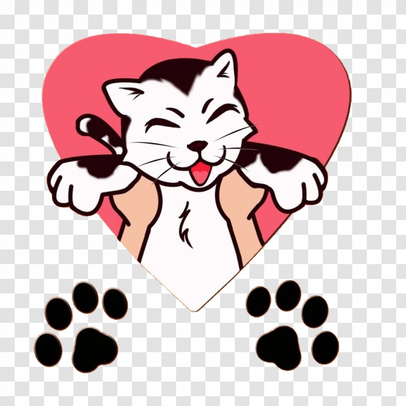 Cat Cartoon Animal Track - Hearts, Cats And Footprints Transparent PNG