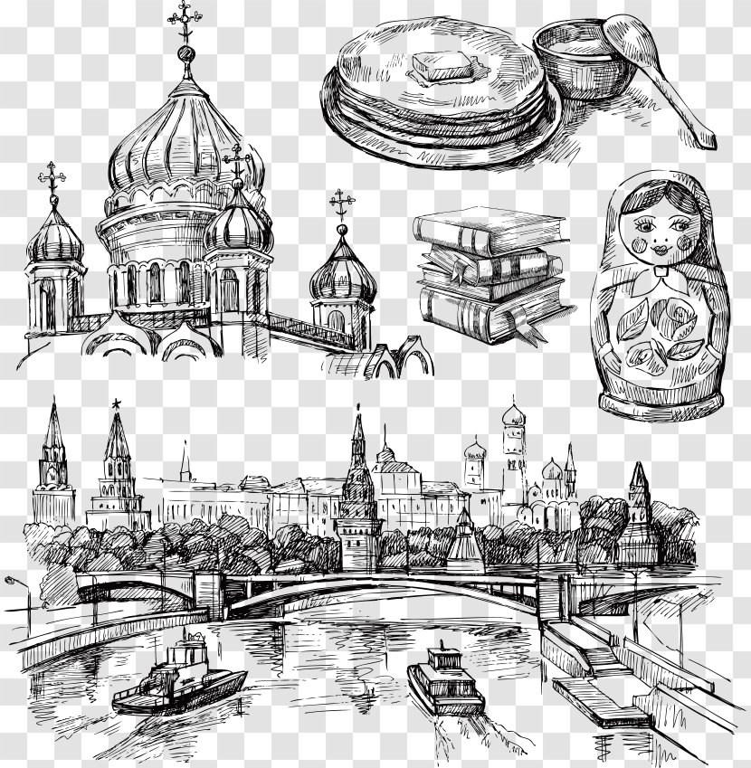 Moscow Drawing Royalty-free Illustration - Monochrome Photography - Vector Hand-painted Russian Cities Transparent PNG