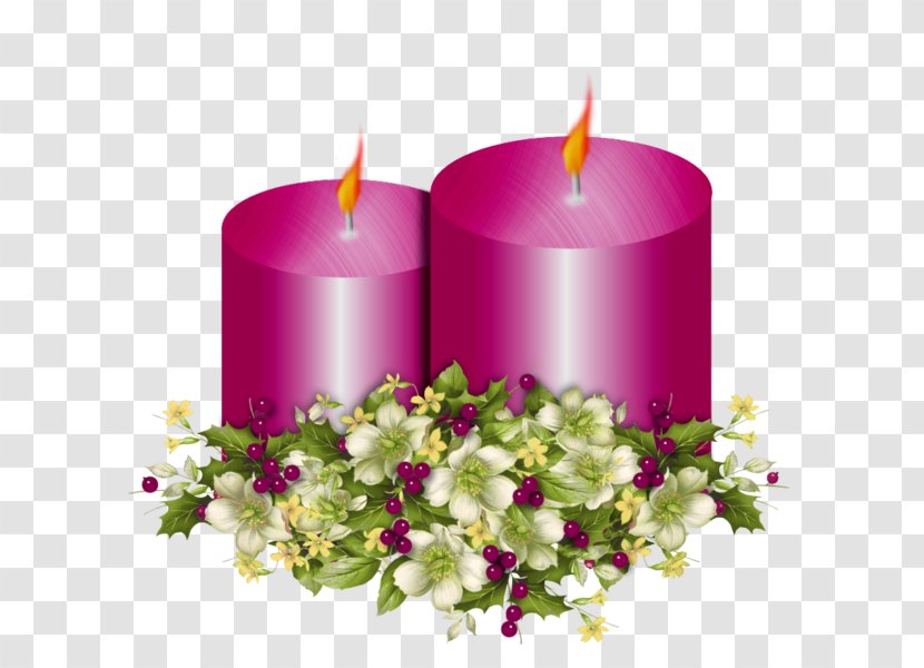Christmas Candle Clip Art - Flower Arranging - Burning Candles Transparent PNG