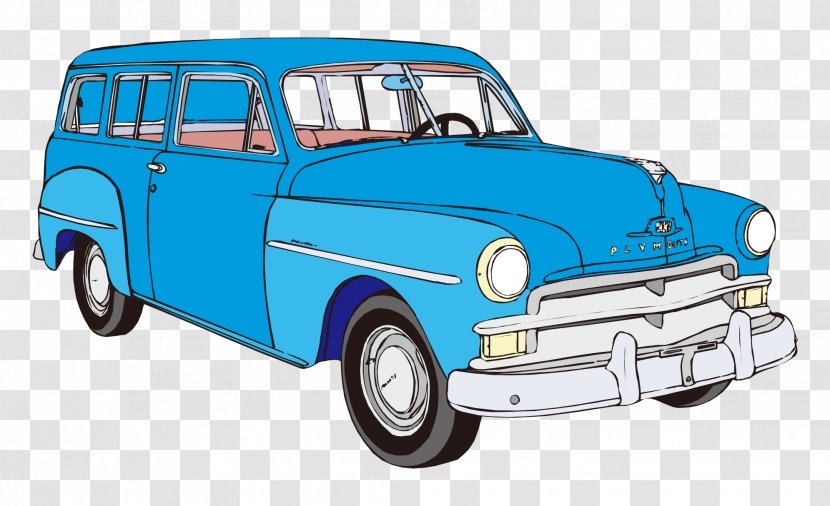 Vintage Car Cartoon - Vector Classic Painted Blue Transparent PNG