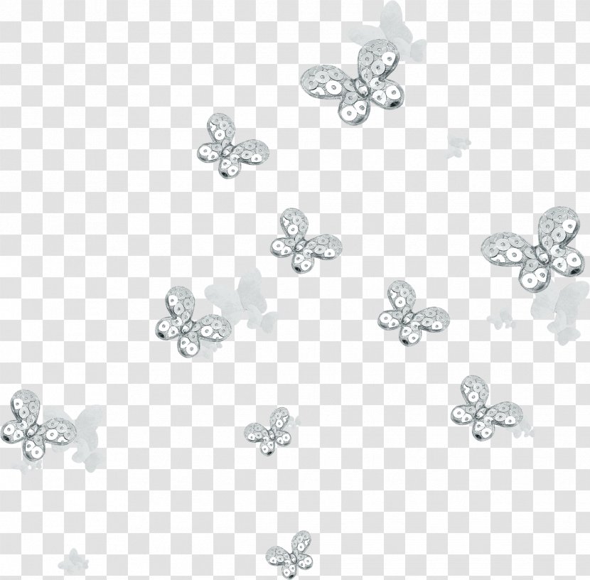 Butterfly Icon - Black And White - Decorative Silver Floating Transparent PNG