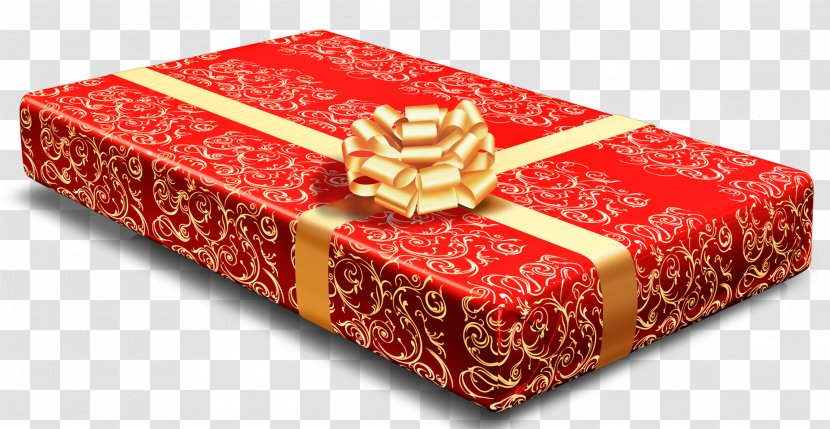 Gift Christmas Red - Box With Gold Bow Clipart Transparent PNG