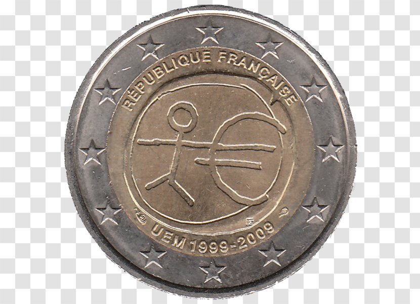 2 Euro Coin Commemorative Coins Série De Pièces Euros Du 10e Anniversaire L'Union économique Et Monétaire - European Union Transparent PNG