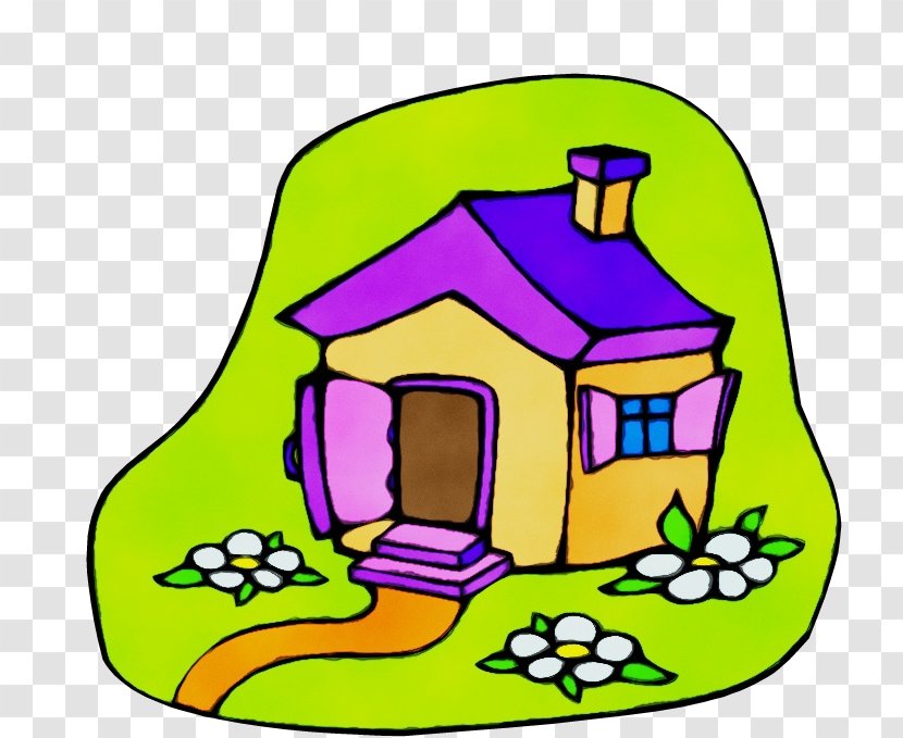 Watercolor Tree - Cartoon - Green House Transparent PNG
