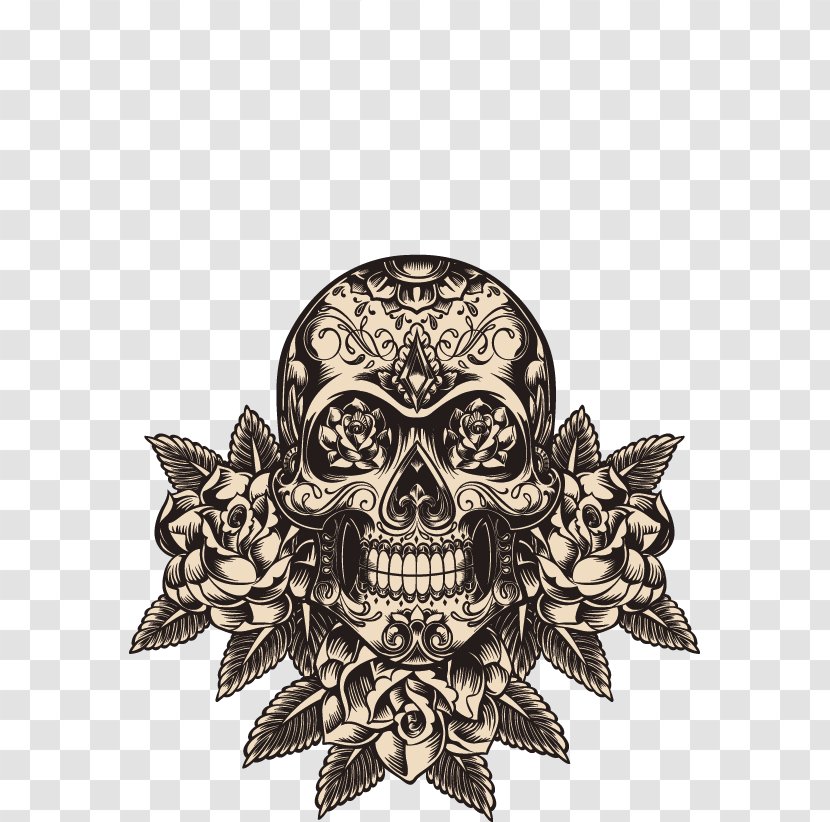 Calavera Day Of The Dead Skull Tattoo Illustration - Vector Horror Skeleton Pattern Transparent PNG