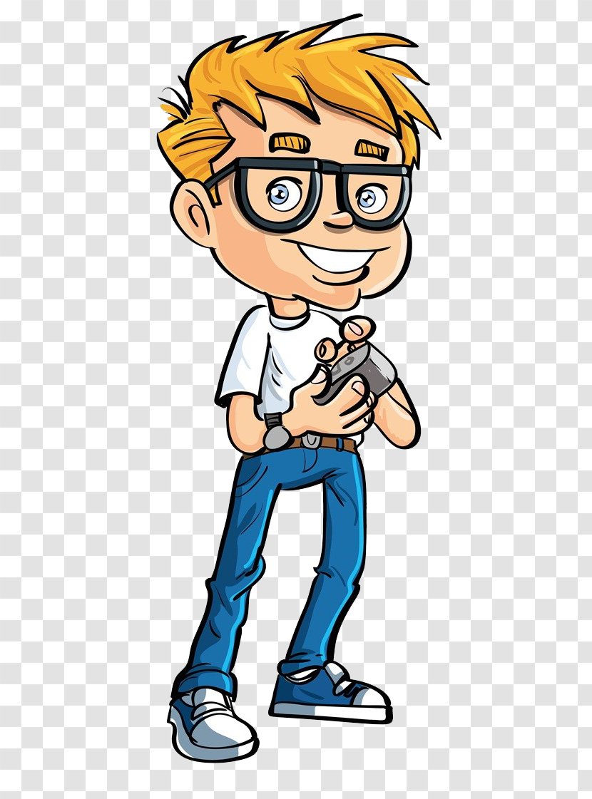 Nerd Cartoon Drawing Clip Art - Hand - Holding The Camera Happy People Transparent PNG