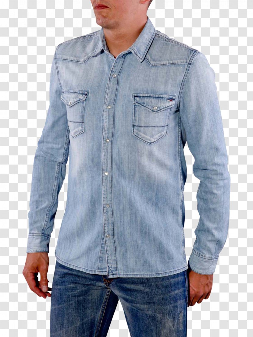 Denim T-shirt Dress Shirt Jeans - Button - Blue Transparent PNG