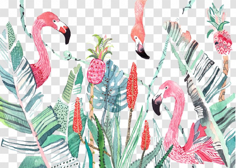 Bird Flower Animal Illustration - Banana - Leaf Pattern Painted Red-crowned Crane Transparent PNG