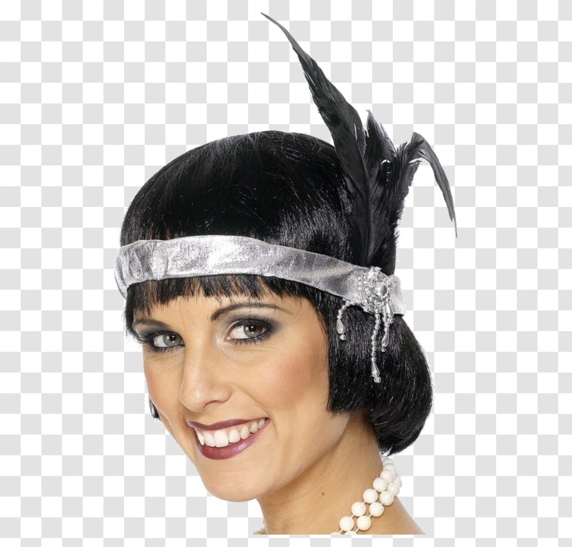 1920s Headband Feather Costume Silver Transparent PNG