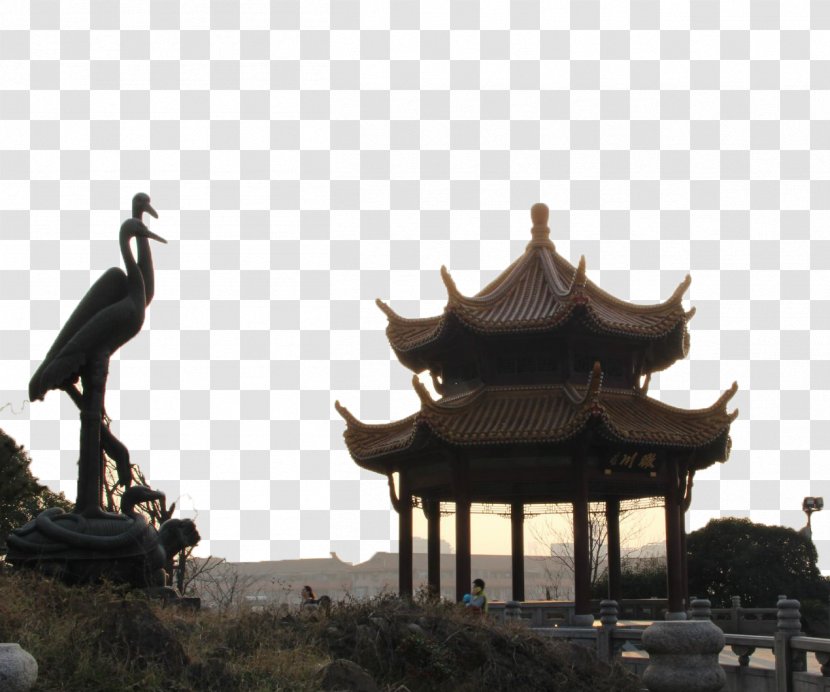 Yellow Crane Tower Wuhan Yangtze River Bridge Wuchang District Statue - In Front Of The And Small Pavilion Transparent PNG